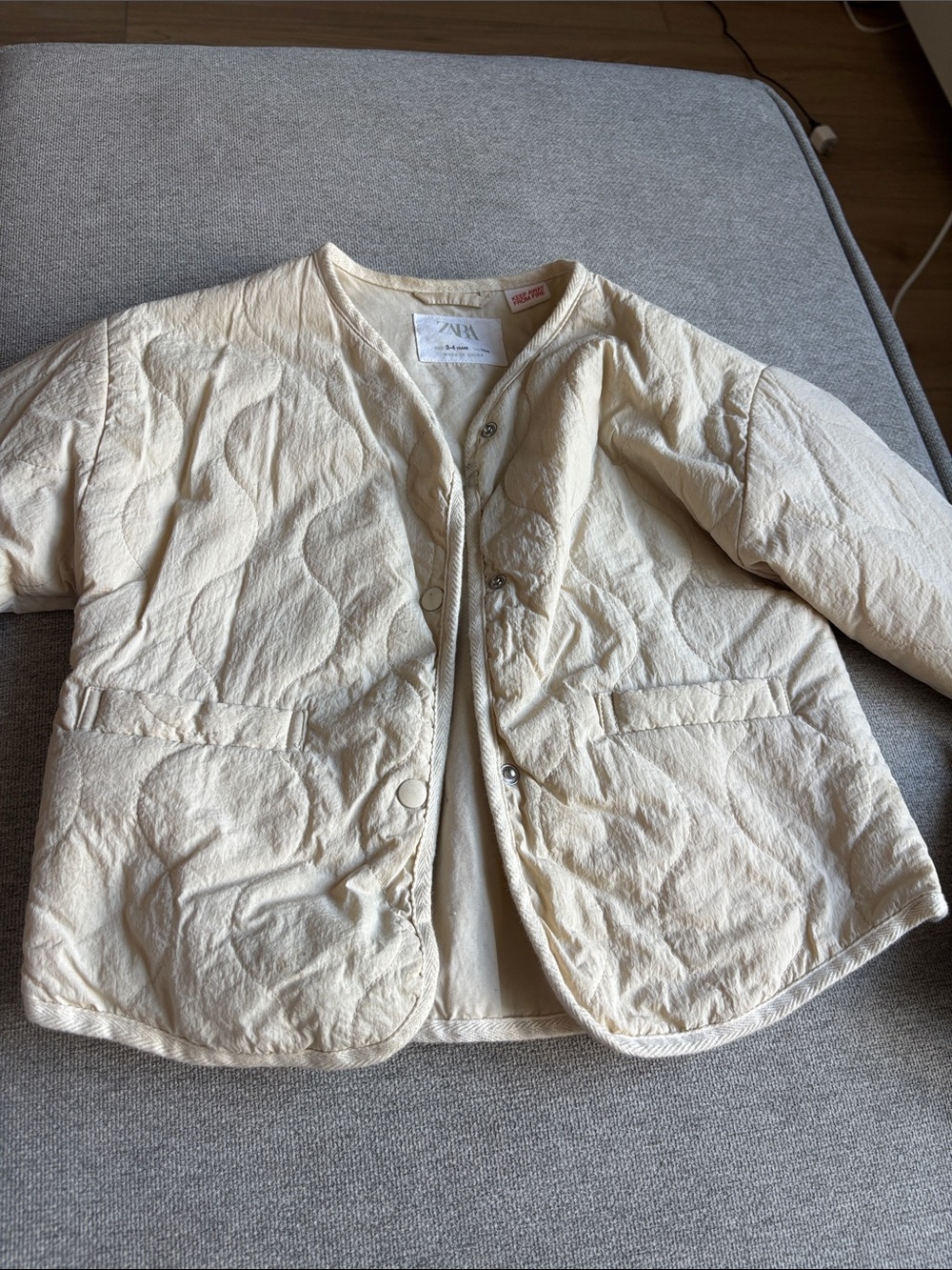 Zara Off-White Quilted Snap-Front Jacket